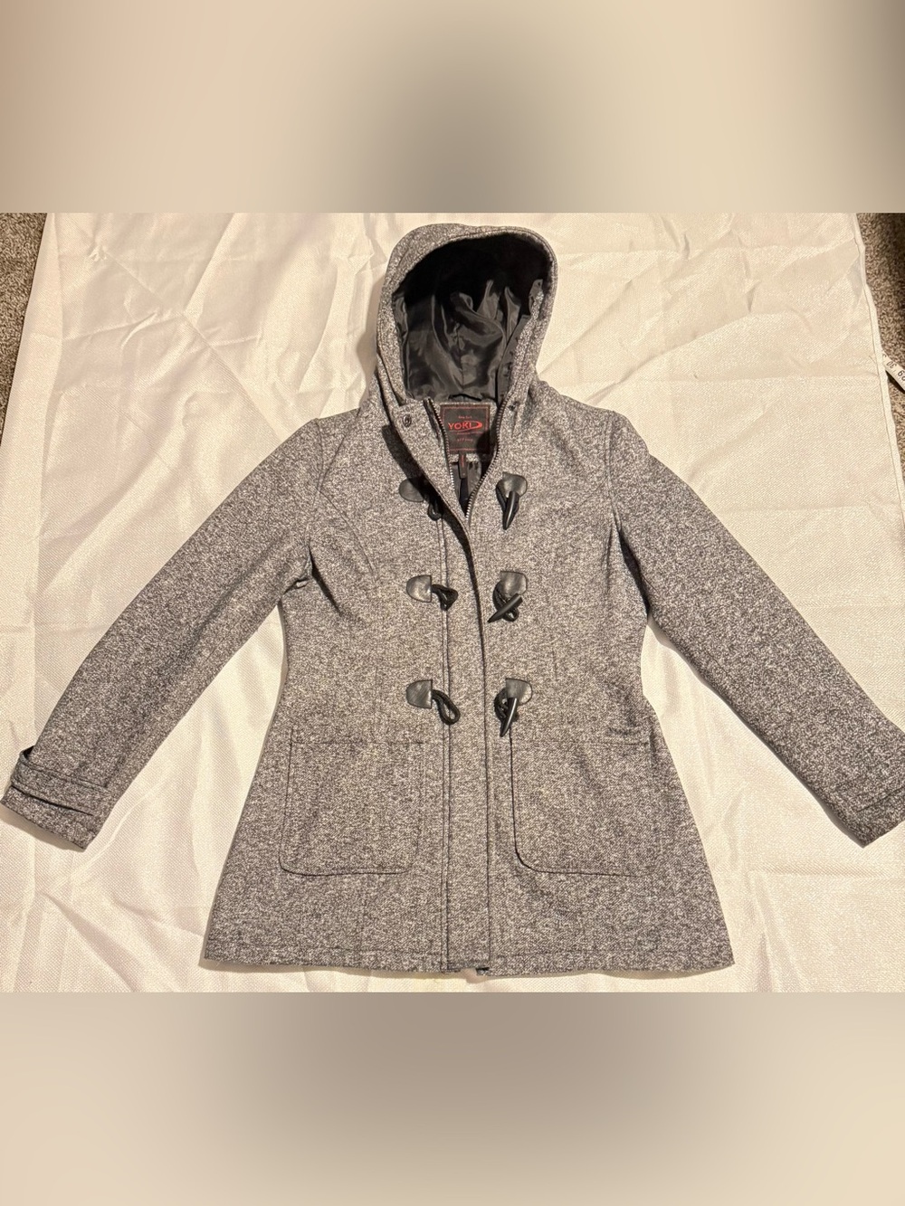 Yoki Heather Gray Hooded Toggle Peacoat